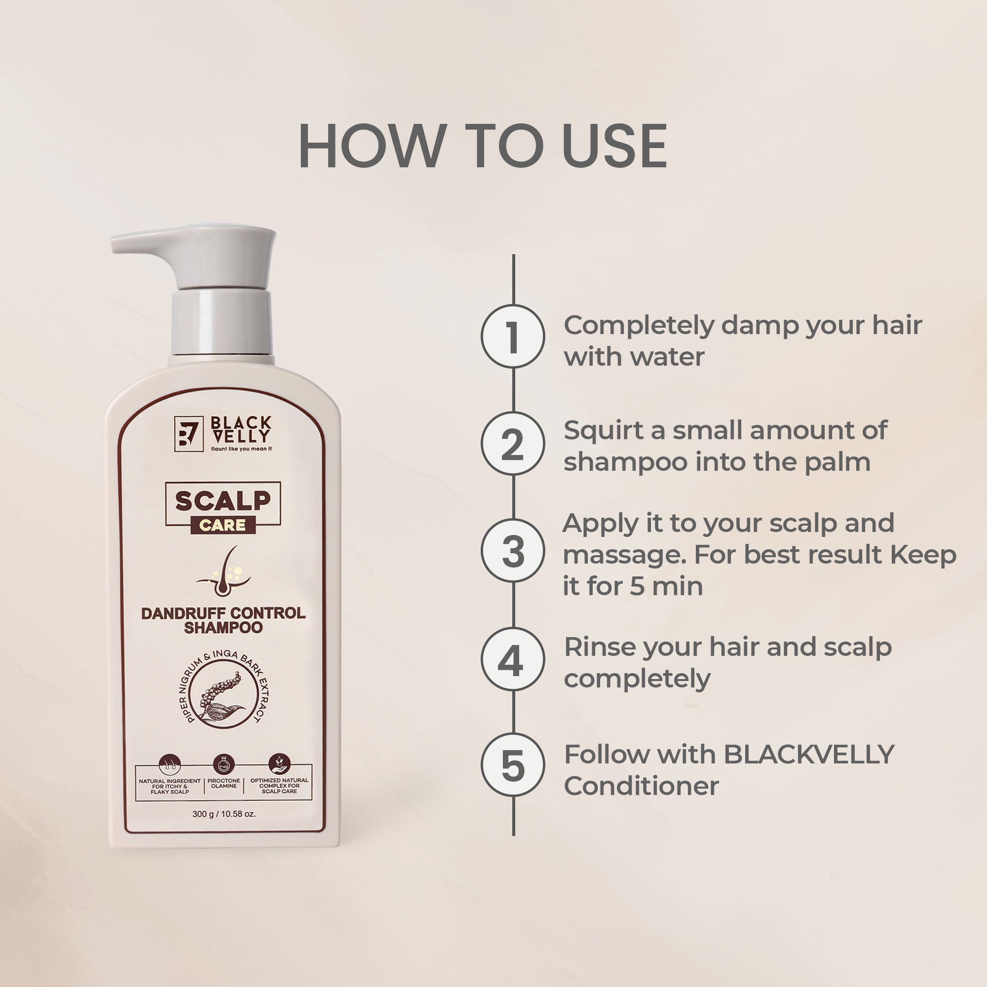Scalp Care Dandruff Control Shampoo with Piper Nigrum & Inga Bark - 300 g