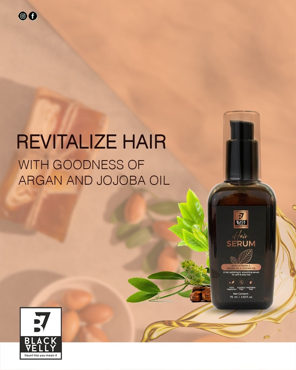 Polishing & Smoothing Vitamin E Hair Serum with Argan Oil & Jojoba Oil - 75ml